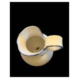White Ceramic Pitcher with Blue Rim, 10-Inch Tall