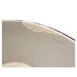 Enamelware Bowl 14in Dia x 5in Deep, White with Blue Rim, 2 Handles