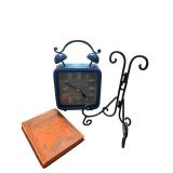 Blue Alarm Clock with Iron Stand & Swedenborg Library Book (Lot of 3)