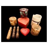 Decorative Candle Set - Heart Candles, Tapers, Jar Candle & Holders (Lot of 11)