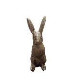 Rabbit Figurine Set - 2-Piece Ceramic Blue/White Floral Rabbit & Bronze Bunny