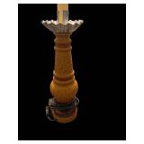 Vintage Wooden Table Lamp - 14 Inch Tall Turned Base, Candle-Style Bulb