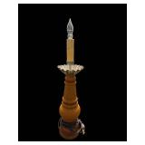 Vintage Wooden Table Lamp - 14 Inch Tall Turned Base, Candle-Style Bulb