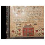Framed Cross-Stitch Sampler with House Motif - 8.5 x 8.5 in