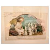 Vintage Easter Postcard - Easter Joys in Ornate Framed Display with Girl & Rabbits