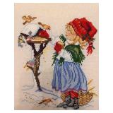 12x13 Framed Cross-Stitch Embroidery - Winter Girl With Red Hat