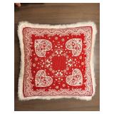 Throw Pillow - Red Heart Pattern with White Faux Fur Border