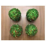 Christmas Ornament Balls - Green Bead-Covered (Lot of 4)