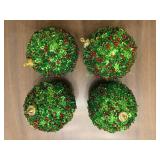 Christmas Ornament Balls - Green Bead-Covered (Lot of 4)