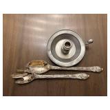 Vintage Silver-Plate Flatware: Fork & Spoon with Figural Handles & Accessory