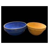 Ceramic Bowls - Tan & Blue (Lot of 2)