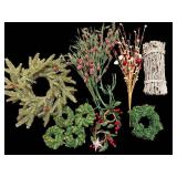 Decorative Christmas Wreaths & Berry Sprigs with Birch Log Accent