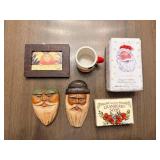 Wood Santas (2) - Framed Santa Print, Santa Mug & Soaps (Lot of 6)