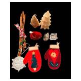 9-Piece Christmas Ornament Set - Cinnamon Sticks Bundle, Pine Cone, Felt Mittens & More