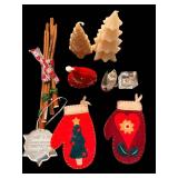 9-Piece Christmas Ornament Set - Cinnamon Sticks Bundle, Pine Cone, Felt Mittens & More