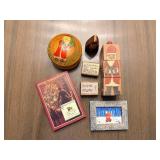 Vintage Wooden Christmas Toys Set with Santa Blocks, Tin & Frame