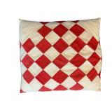 Quilted Throw Pillow - Red Diamond Checkerboard Pattern on Cream