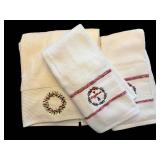White Bath Towels - Embroidered Holiday Wreath