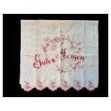 Guten Morgen Embroidered Kitchen Towel - Floral Border, Red Thread