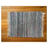 Braided Rug 22 x 28 in - Blue/White With Red Accents, Fringe