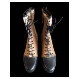 Boots - Size 38 EU Ankle Boots with Lace-Up Front, Side ZIP, Tan & Black Leather