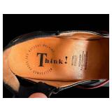 Think! Black Leather Mary Jane Shoes - Red Strap, EU 37, Exchangeable Footbed