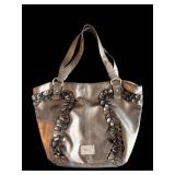 Nine West Metallic Tote Bag with Ruched Front - Bronze