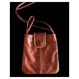 Crossbody Bag - Brown Leather Embossed with Braided Flap