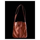 Crossbody Bag - Brown Leather Embossed with Braided Flap