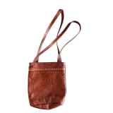 Brown Embossed Crossbody Bag - Floral Pattern, Zipper Closure, Interior Pocket