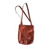 Brown Embossed Crossbody Bag - Floral Pattern, Zipper Closure, Interior Pocket
