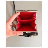HOBO Black Leather Box-Frame Clutch with Red Interior - Vintage Evening Bag