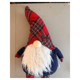 Gnome Plush Christmas Decor - 26-Inch Red Plaid Hat, Navy Body