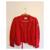 Odd Molly Red Knit Blazer with Embroidered Crest Sleeve - Made in China