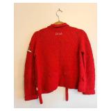 Odd Molly Red Knit Blazer with Embroidered Crest Sleeve - Made in China
