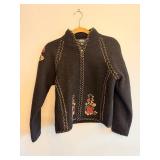Icelandic Design Zip Front Knit Jacket - Embroidered, Size S - Made in Hong Kong