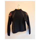 Icelandic Design Zip Front Knit Jacket - Embroidered, Size S - Made in Hong Kong
