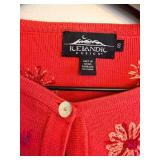 Icelandic Design Cardigan - Red Knit with Floral Embroidery - Size S