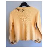 Icelandic Design Knit Cardigan - Peach Floral Embroidery - Size S