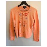 Icelandic Design Cardigan - Floral Embroidered Pink Knit - Size M