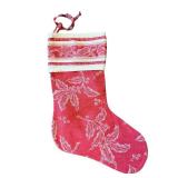 Christmas Stocking - Red with White Holly Pattern, Hanging Decor