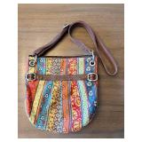 Patchwork Stripe Crossbody Bag - Multicolor Fabric & Brown Trim