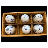 Decorative Eggs - Set of 6 - Blue Floral Pattern & Egg Stand - Made in India