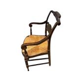 Armchair - Antique Black Lacquer with Gold Floral Motifs & Rush Seat