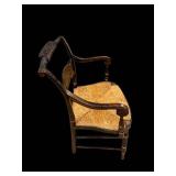 Armchair - Antique Black Lacquer with Gold Floral Motifs & Rush Seat