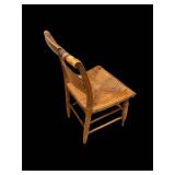Antique Wooden Chair with Woven Rush Seat and Carved Back