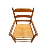 Ladder-Back Wooden Armchair with Woven Rush Seat