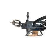 Antique Hand-Crank Spinning Wheel with Large Flywheel on Wood Base