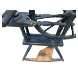 Antique Hand-Crank Spinning Wheel with Large Flywheel on Wood Base