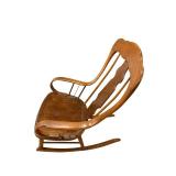 Vintage Wooden Rocking Chair with Curved Armrests, Carved Back, Rustic Finish